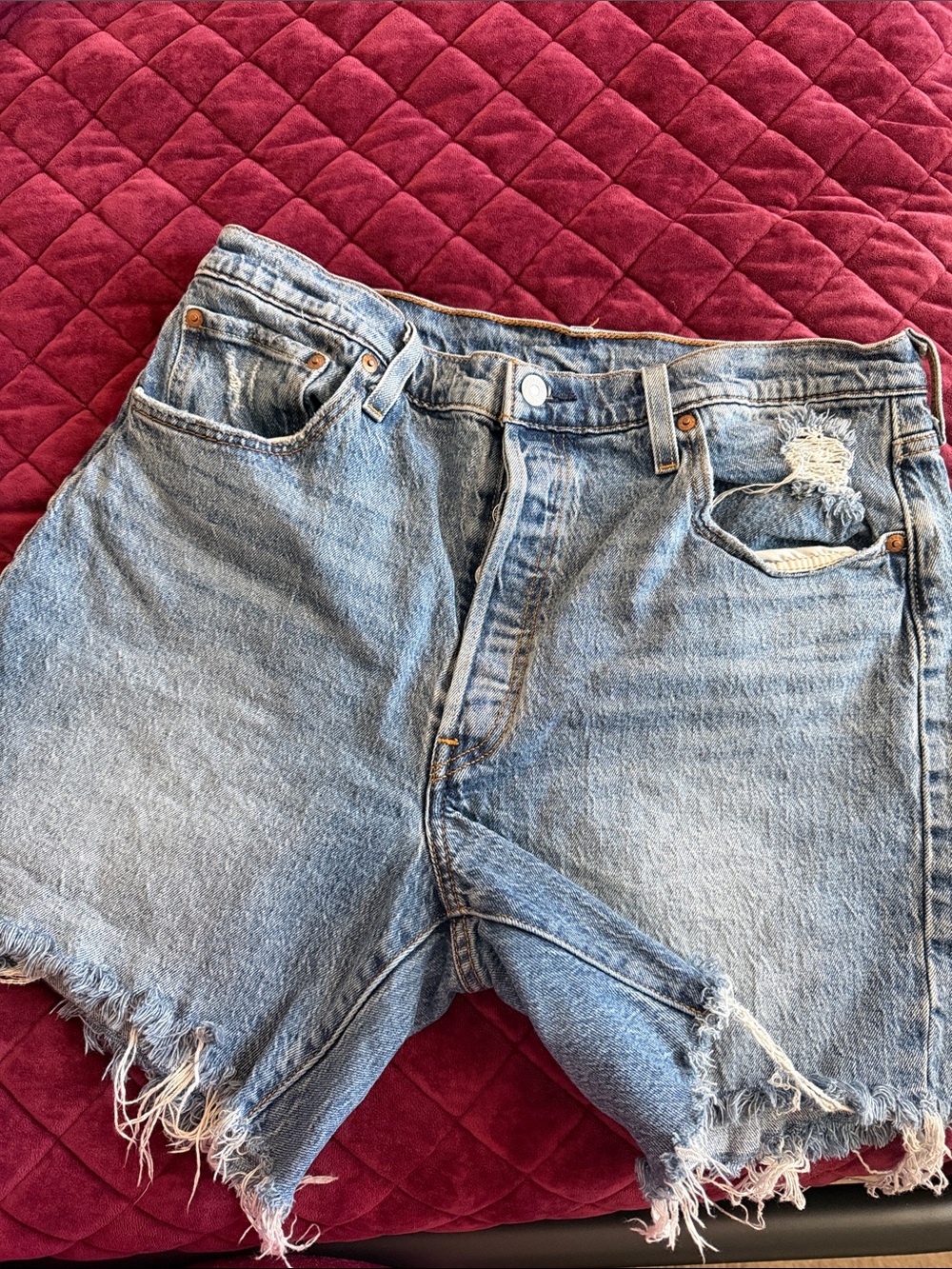 Levi's Light Blue Denim Cutoff Shorts with Frayed Hem